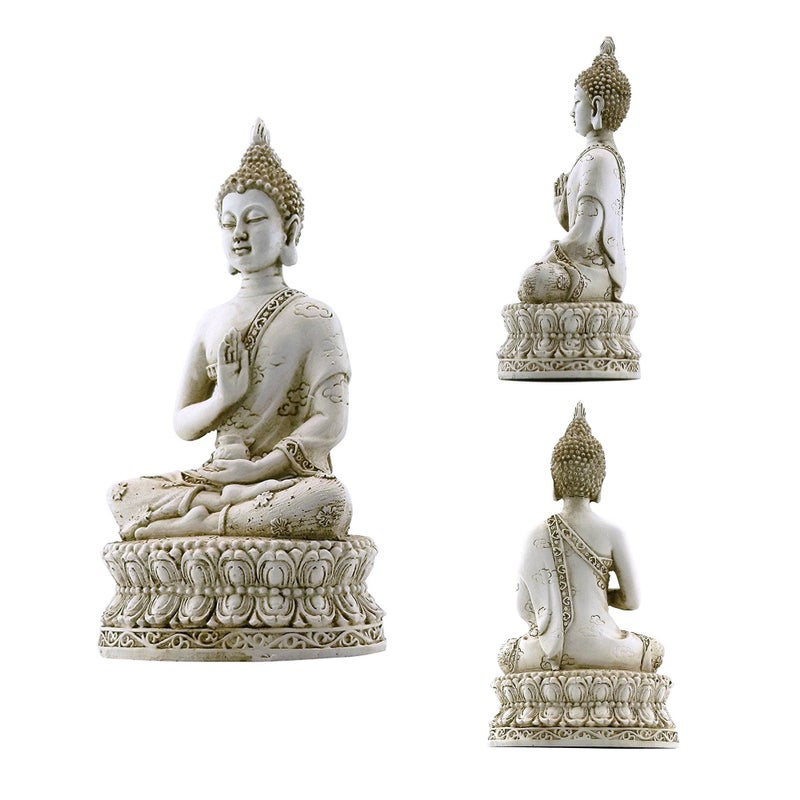 ornerx Thai Sitting Buddha Statue for Home Decor Ivory 6.7 " - Image 2